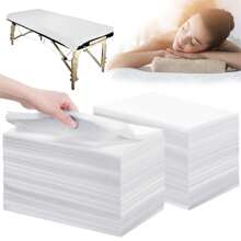 一次性床单 100 片 31 英寸 X 71 英寸按摩床单无纺布 SPA 床罩透气适用于按摩美容纹身（白色） - 白色 - 查看 1