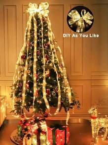 1 件圣诞装饰灯串圣诞丝带 LED 灯串缎带灯蝴蝶结丝带丝绸灯圣诞新年装饰，圣诞节 - 多色 - 查看 5