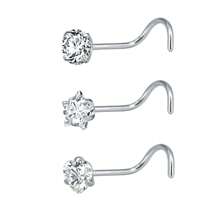 Clous de nez 20g 18g Anneaux de nez Clous de nez en forme de L en acier chirurgical inoxydable avec petit diamant Clous de nez pour femmes et hommes Anneaux de nez tire-bouchon Clous de piercing de nez à vis