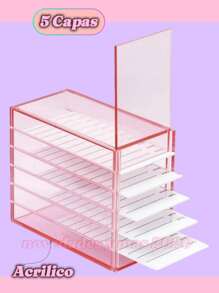 Caja de Almacenamiento de extension de pestañas, 5 capas - Rosa - Ver 1