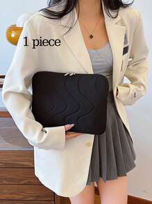 1 件简约时尚百搭纯色 PU 皮革材料,几何图案印花,大容量拉链开合方形包女士手提包,适合旅行、工作和度假,手提包 11 13 英寸便携式桌面保护袋,适用于 Mac Book HP ASUS 平板电脑手提包保护套 9-11 英寸兼容 Ipad Air 4 5 Pro 11 Mini 5 6 IPad 保护套兼容小米 5 三星华为 - 黑色 - 查看 13