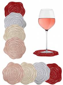 6pcs Hollow PVC Anti-Slip Coasters, Easy To Clean And Washable, Suitable For Dining Table, Holiday Party, Bar Decoration - Multicolor - View 1