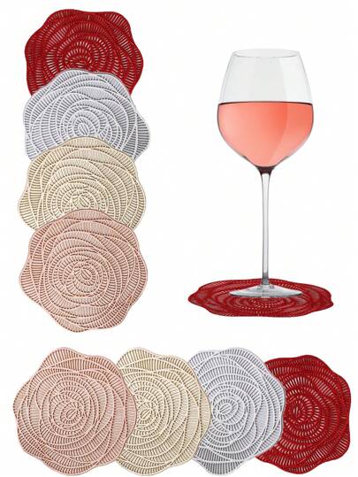 6pcs Hollow PVC Anti-Slip Coasters, Easy To Clean And Washable, Suitable For Dining Table, Holiday Party, Bar Decoration