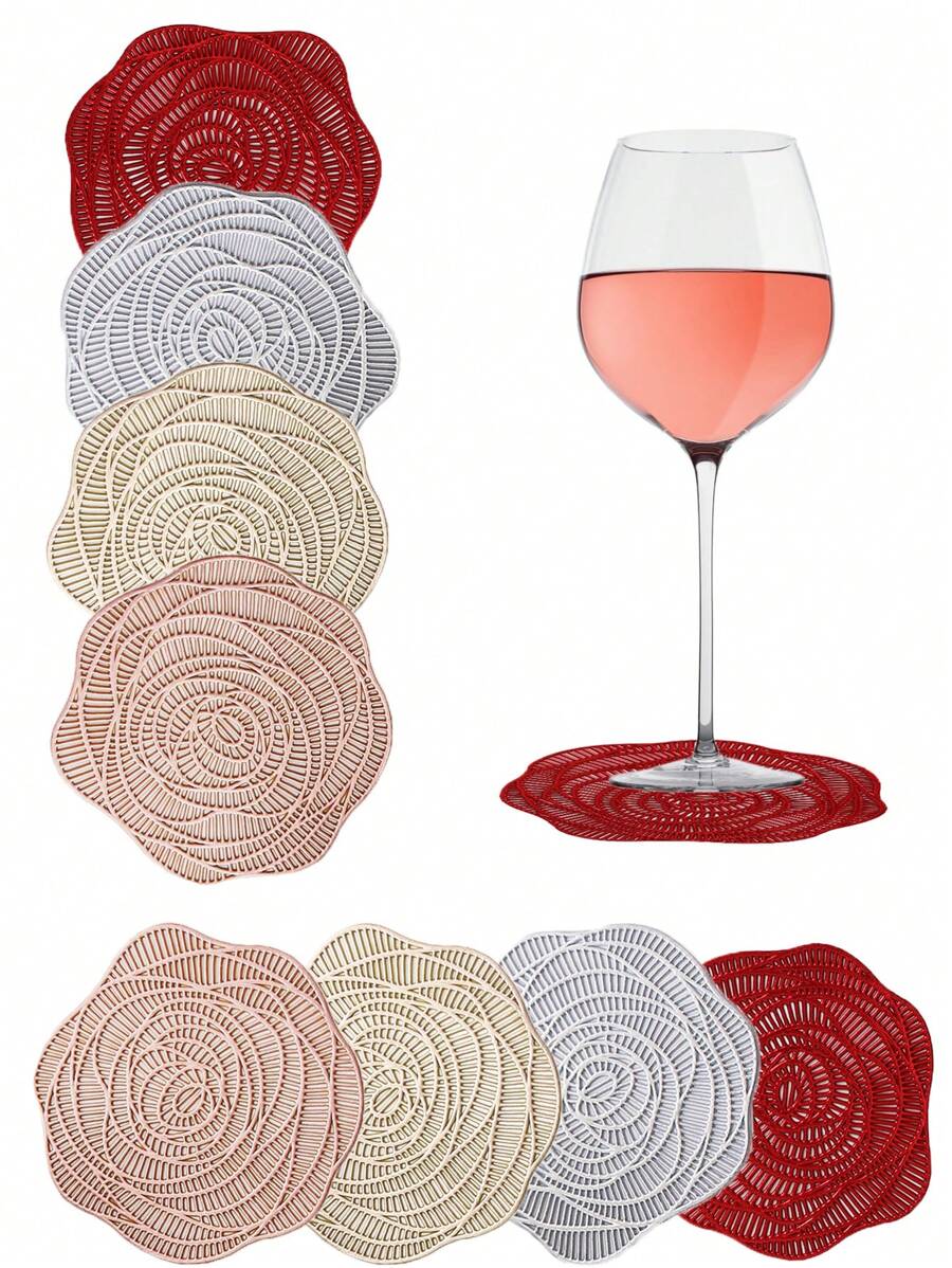 6pcs Hollow PVC Anti-Slip Coasters, Easy To Clean And Washable, Suitable For Dining Table, Holiday Party, Bar Decoration - Multicolor - View 1
