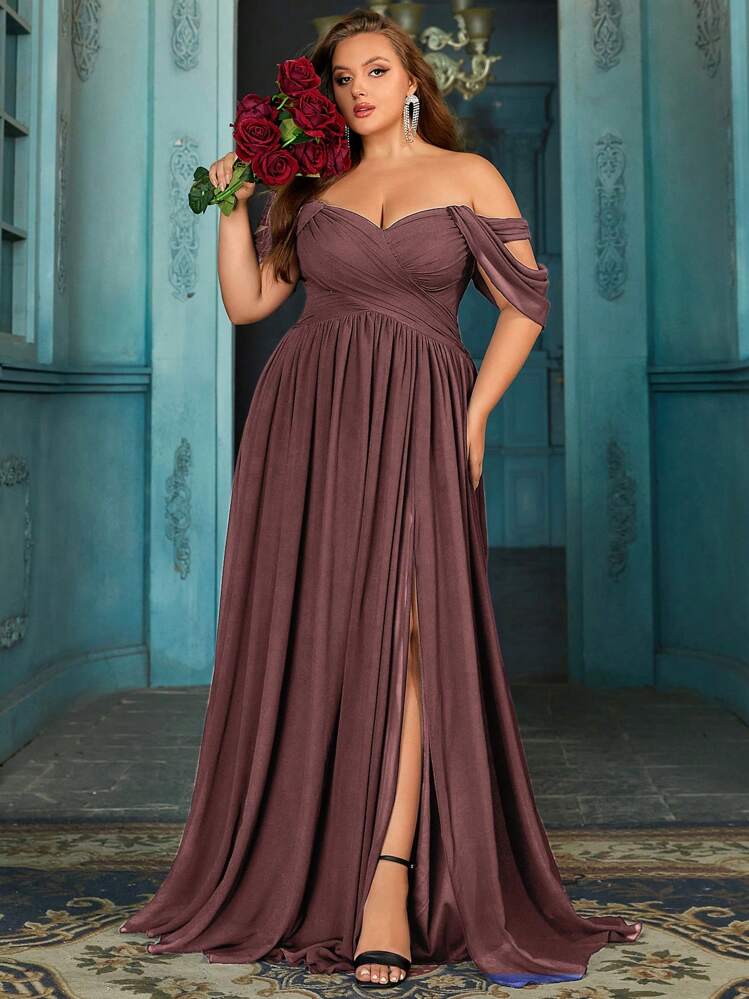 QOQ Plus Size Bridesmaid Dress, Summer High-End Women's Formal Dress,  Romantic Wedding, Formal Event, Wedding Guest Solid Color Chiffon Dress  Party Spring | SHEIN USA