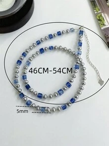 Vòng cổ ngọc trai màu xám nhạt bằng bạc 925 với Kyanite tự nhiên, Ngọc trai vỏ phong cách sang trọng thanh lịch có sai sót nhỏ cho đám cưới Dây chuyền đính cườm tinh xảo với thiết kế móc bạc S925, Dây chuyền cổ sinh tử năng lượng thiết kế ban đầu cho nam hoặc nữ, Dây chuyền đính cườm tinh xảo với thiết kế móc bạc S925 với Độ dài có thể điều chỉnh, thích hợp để mặc hàng ngày, bao bì hộp quà tặng - Màu Xám nhạt - Xem 6