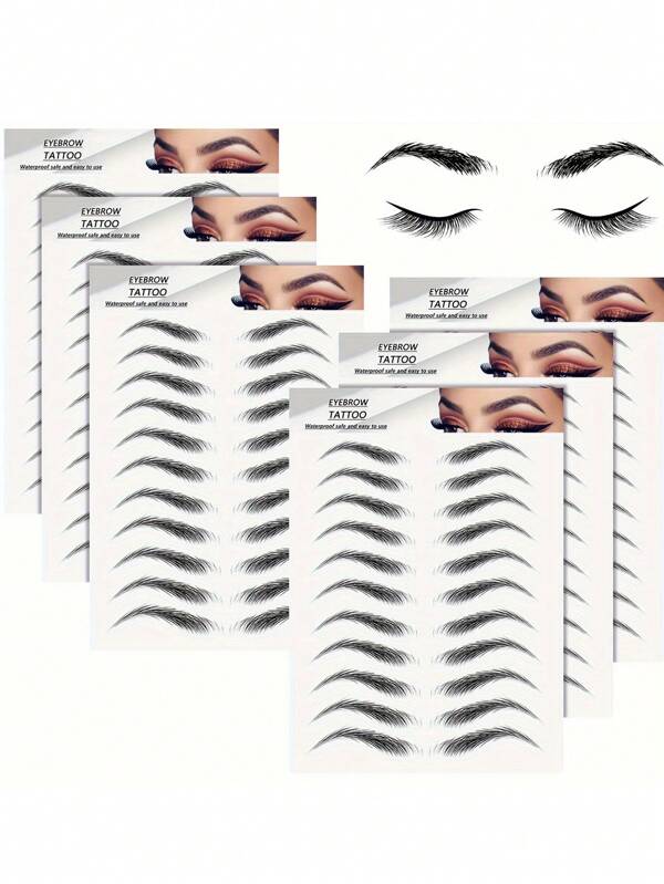6 Sheets 4D Hair-Like Waterproof Eyebrow Tattoos, Women Sexy Styles Arched | Natural | Upward | Tapered Temporary Eyebrow Tattoo Stickers, Long Lasting Natural False Eyebrows Makeup Sticker For Eyebrow Grooming Shaping