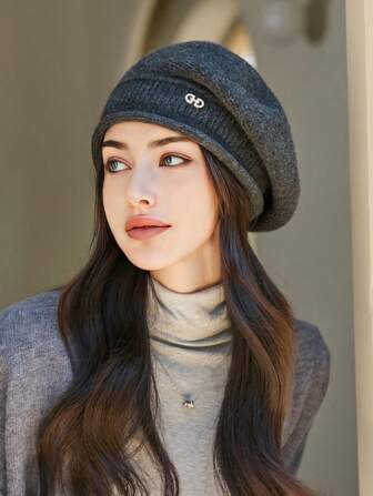 1pc Women Solid Color Beret Hat, Warm Winter Hat, Autumn Artist Painter Cap, Octagonal Hat, Retro Style Suitable For Daily Outing