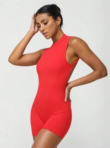 Sodalemon Women's Backless With Chest Pads Jumpsuit Fitness Butt Lifting Sleeveless Yoga Jumpsuit - 紅色 - 查看 4