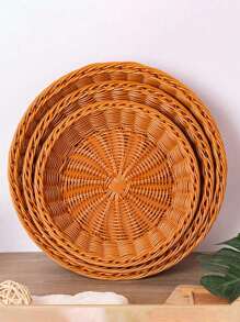 1 pièce Panier à pain style rotin, panier à fruits, plateau de présentation de dessert, plateau empilable, panier de rangement multifonctionnel, panier en osier tressé à la main
