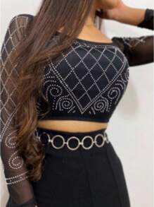 Conjunto feminino Cropped tule Manga longa e short saia curta - Preto - Visão 2
