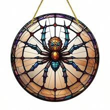 Una etiqueta de acrílico con araña, colgante, suspensión de vidrio emplomado, decoración navideña de acrílico, marca redonda, marca de guirnalda, colgante, decoración de ventana, decoración de porche, decoración de pared. - Multicolor - Ver 2