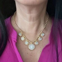 1 pieza Nuevo diseño de collar de perlas de concha, abalorios de colores, joyería de moda - Dorado - Ver 6