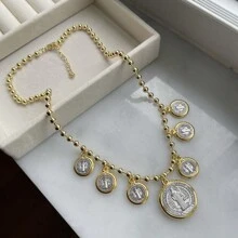 1 pieza Nuevo diseño de collar de perlas de concha, abalorios de colores, joyería de moda - Dorado - Ver 5