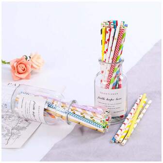 100/200 件彩色纸管一次性装饰饮料派对工艺纸吸管，适用于万圣节或圣诞节派对