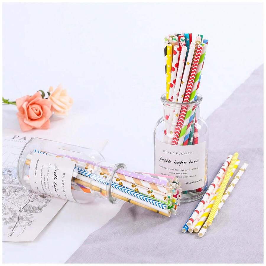 100/200 件彩色纸管一次性装饰饮料派对工艺纸吸管，适用于万圣节或圣诞节派对