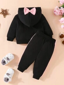 2 件套女婴休闲字母印花运动衫和运动裤套装，秋冬 - 黑色 - 查看 3