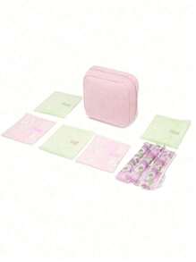 1 pieza Bolsa de almacenamiento de toallas sanitarias rosada, bolsa de almacenamiento portátil, gran capacidad, estilo sencillo, utilizada para almacenar toallas sanitarias, protectores diarios y tampones, una necesidad para las niñas, una buena opción para salir.