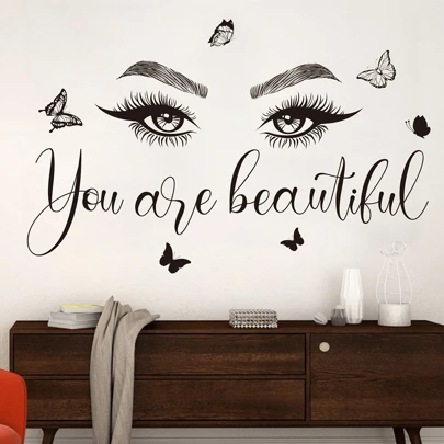 1 pieza Pegatina de pared con diseño de ojo y mariposa, material impermeable, adecuado para habitación, decoración del hogar, se puede usar en tocador, sala de estar, área de maquillaje, gran regalo para hermanas, madres