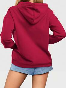 Women's Flannel Kangaroo Sweatshirt Print 7 New York - 酒紅色 - 查看 2