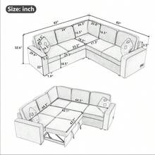 DlandHome 83'' Pull Out Sofa Bed, Linen Sofa Bed With USB Ports, Outlets, Cushions, 5 Seater Sofa Bed, L-Shaped Sofa - 棕色 - 查看 9