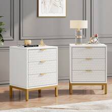 Tribesigns Nightstand, Modern 65.5 Cm Bedside Table With 3 Drawers, Contemporary End Side Table With Storage For Bedroom, Living Room, White/Gold - White - View 5