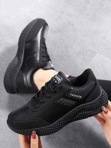 女士休闲运动鞋，黑色低帮舒适真皮运动鞋，春秋季时尚休闲运动鞋 - 黑色 - 查看 6