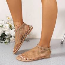 Mesh Flats For Women Ultra Comfortable Shiny Gem Mesh Flats Shiny Stylish Flats Sparkle Shoes Sandals - Màu Khaki - Xem 3