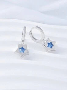 Khuyên tai dạng vòng CZ hình ngôi sao không gây dị ứng cho nữ, phụ kiện tai thời trang thích hợp để đeo hàng ngày và quà tặng sinh nhật - Bạc - Xem 3