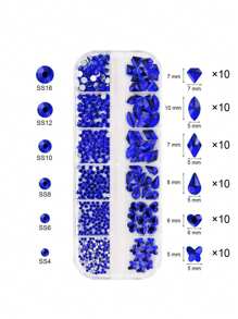 水晶 Ab 指甲水钻 1 盒 12 种形状指甲水钻，美甲水钻珠平底宝石用于美甲设计多形状玻璃水钻 60 颗多形状平底宝石水晶 +1.5-4 毫米圆珠，美甲钻石珠宝宝石 Ss4/Ss6/Ss8/Ss10/Ss12/Ss16 美甲用品指甲指甲饰物 - 寶藍色 - 查看 3