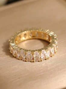 1 件优雅椭圆形 CZ 戒指，适合女士女孩水晶戒指生日新娘装扮女性节日珠宝礼物 - 金色 - 查看 5