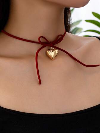 1 件新款简约奢华心形项链颈链情人节、妈妈、母亲、母亲节、礼物