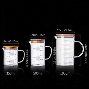 1pc Heat-Resistant Glass Measuring Cup With Lid, Liquid Measuring Container With Spout And Insulated Handle, Transparent Graduated Cup For Hot/Cold Beverages, Cheap Kitchen Tool
