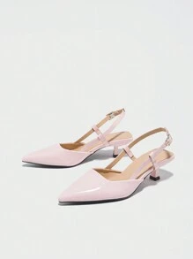 Women's Solid Color Pointed Toe Closed Toe Buckle Strap Kitten Heel Pumps, Elegant & Comfy Dress Shoes For Daily Wear, Festivals, Gatherings, Dates, Parties, Outdoor Walks, Commuting, Purple PU Leather, Spring & Summer