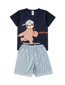 Men's Summer Coffe With Skateboard Children's Pajamas - Hey Kids - Blue - Màu xanh lam - Xem 1