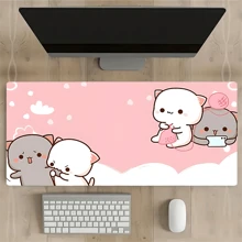 可爱卡通猫咪大号鼠标垫 粉色桌面垫 橡胶底鼠标垫 缝边大号电脑鼠标垫 适用于办公室、家庭、宿舍、返校季、游戏鼠标垫 桌面配件 办公用品 办公桌配件 桌面鼠标垫 - 粉色 - 查看 1