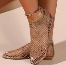 Mesh Flats For Women Ultra Comfortable Shiny Gem Mesh Flats Shiny Stylish Flats Sparkle Shoes Sandals - Màu Khaki - Xem 1