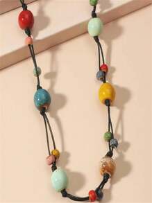 1 pièce Collier long en céramique fait main avec perles, convient pour un style casual, de fête et campagnard pour femmes