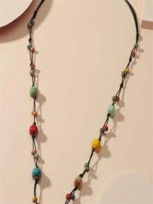 1 pièce Collier long en céramique fait main avec perles, convient pour un style casual, de fête et campagnard pour femmes