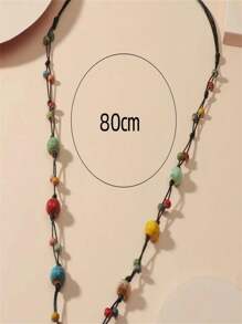 1 pièce Collier long en céramique fait main avec perles, convient pour un style casual, de fête et campagnard pour femmes