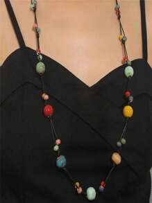 1 pièce Collier long en céramique fait main avec perles, convient pour un style casual, de fête et campagnard pour femmes