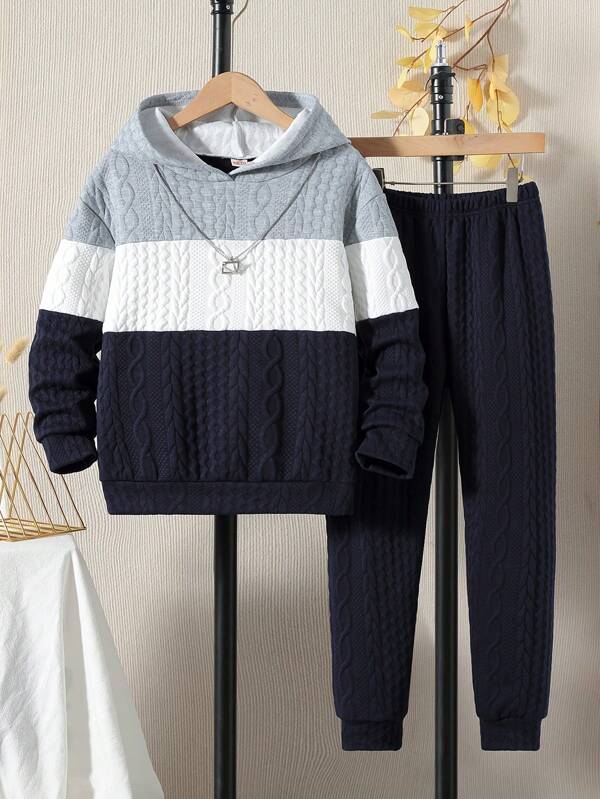 Tween Boy Autumn Color Blocking Hoodie & Pants Set