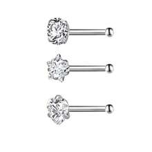 Clous de nez 20g 18g Anneaux de nez Clous de nez en forme de L en acier chirurgical inoxydable avec petit diamant Clous de nez pour femmes et hommes Anneaux de nez tire-bouchon Clous de piercing de nez à vis
