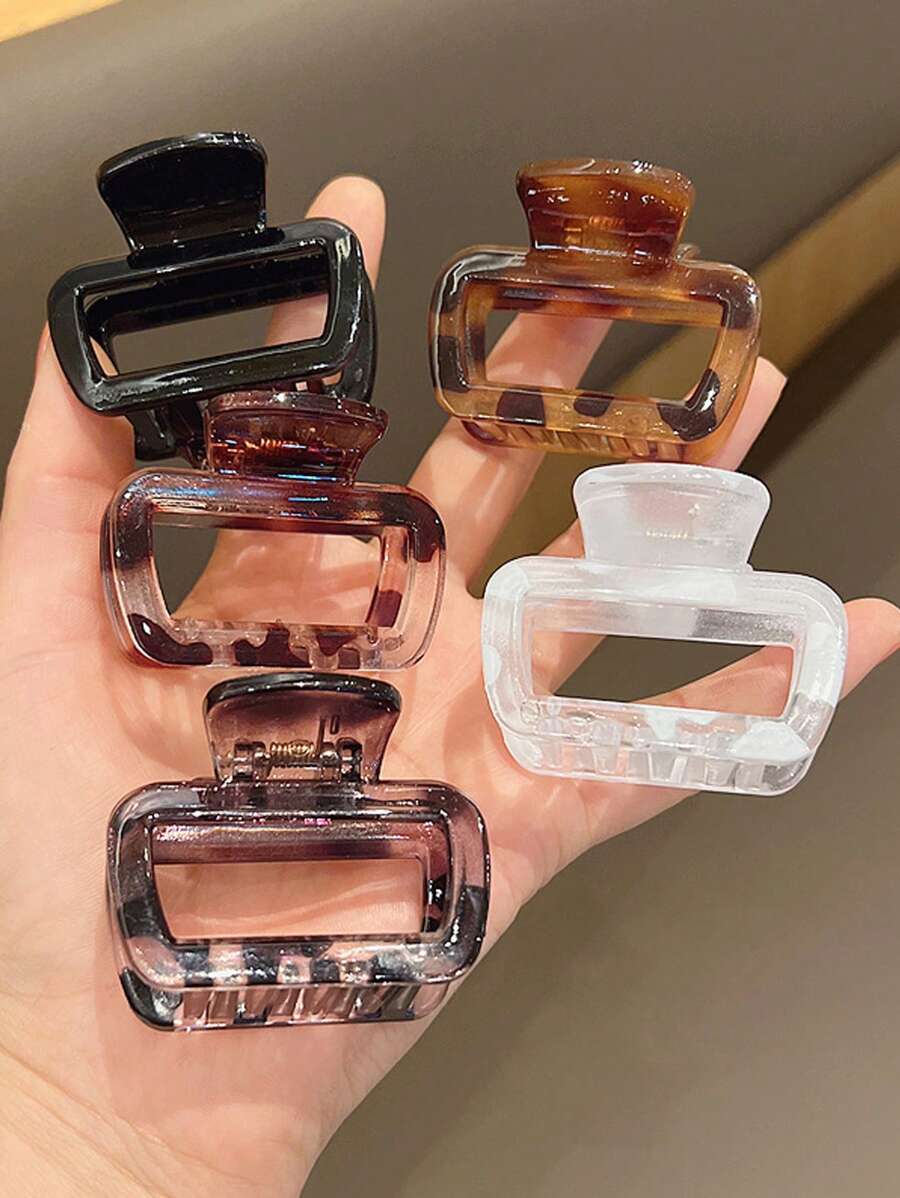 Set de 5 pinzas de plástico para el cabello de mujer de 2 pulgadas con degradado de colores negro, blanco, gris y estampado de leopardo. Accesorio de moda adecuado para la vida diaria, maquillaje, combinación de atuendos, garras de orejas de leopardo, pinzas para el cabello, pinzas para el cabello, sujetadores para el cabello, recogedor de cabello, elegante, útiles escolares, accesorios de cabello de otoño e invierno para mujer para vacaciones - Multicolor - Ver 1