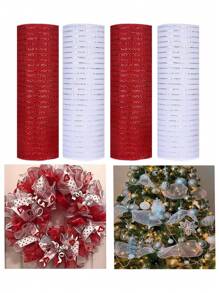 4 Rolls Decor Mesh Ribbon For Christmas Wreath Making Supplies, 10Inch X 10 Yards Metallic Burlap Mesh Red White Decor Mesh Rolls For Christmas Tree New Year Winter DIY Crafts Wreaths Swags Decor,Christmas - Christmas Ribbon - View 3
