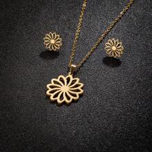 1PC Stainless Steel Korean Cute Little Flower Earrings Necklace Set Ladies Sweet Statement Spray Painted Metal Flower Party Birthday Jewelry Valentines,Mom,Mother,Mother's Day,Gift