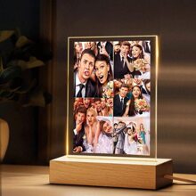 1pc Customized Photo Collage Plaque - Personalized Frame - Best Friend, Valentine's Day Engagement Wedding Birthday Gift - Couples Gift, Customized Acrylic Lamp With Photo And Text, Personalized Photo Lamp, Customized Acrylic Lamp, Personalized Photo Collage LED Lamp, Couples Picture Frame, Bedroom Night Light, Birthday Gift, Anniversary Gift, Unique Wedding Gift, Gift For Wife/Her/Girlfriend/Friend