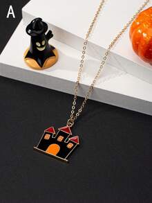 1 Piece 2024 New European And American Cross-Border Creative  Hat Jack-O '-Lantern Ghost Bat Halloween Necklace Women Wear Daily