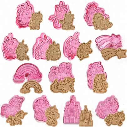 6/8 piezas Set de moldes y cortadores de galletas con diseños de unicornio, arcoíris y castillo, kit de moldes decorativos para hornear galletas y pasteles para amantes de la repostería casera, cortador de galletas, molde de fondant, aplicable para el hogar, tienda de postres, panadería