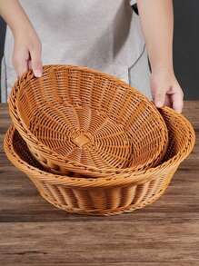 1 pièce Panier à pain style rotin, panier à fruits, plateau de présentation de dessert, plateau empilable, panier de rangement multifonctionnel, panier en osier tressé à la main